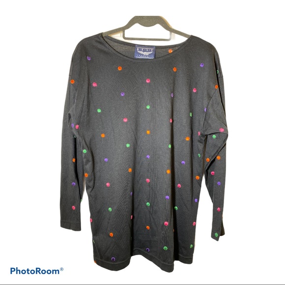 Dark Blue Sweater with Embroidered Dots - Picture 1 of 4